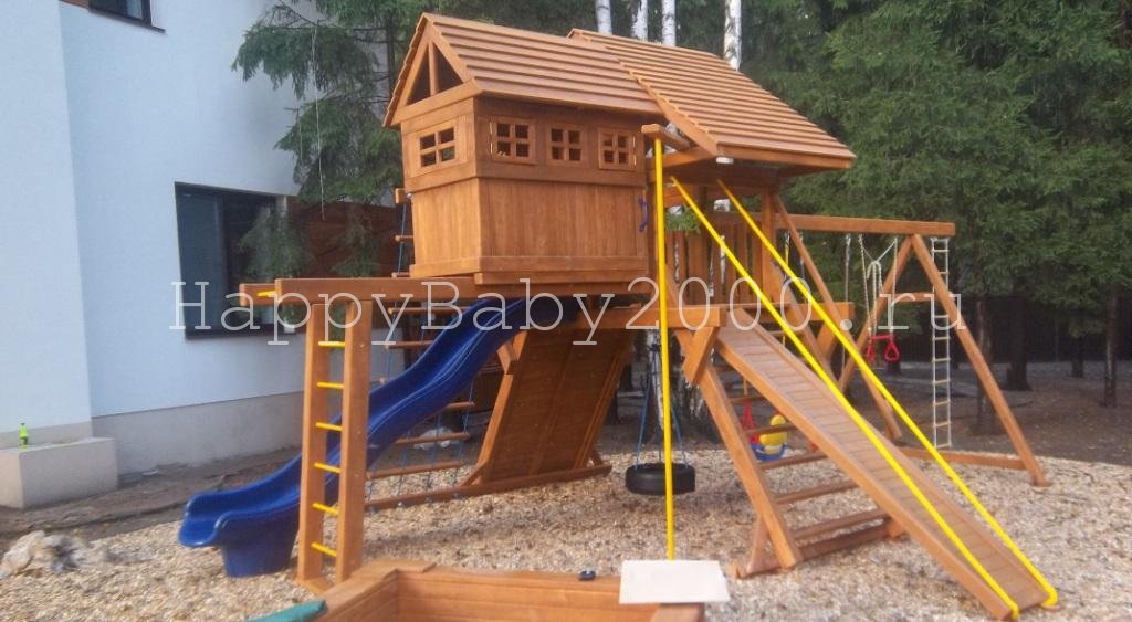 Солнышко с деревянной крышей и потайным шалашом с окошками